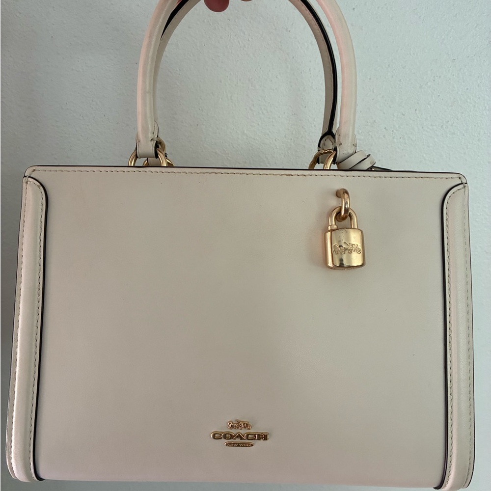 Coach Satchel in Cream with Gold Lock